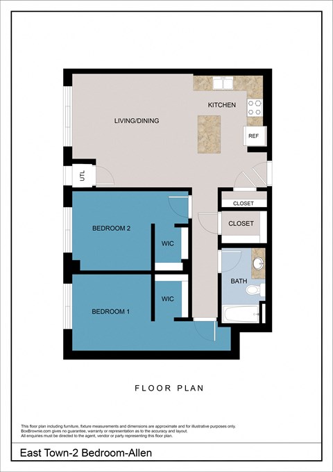 Floor plan for 2 beds, 1 bath, 920 sqft